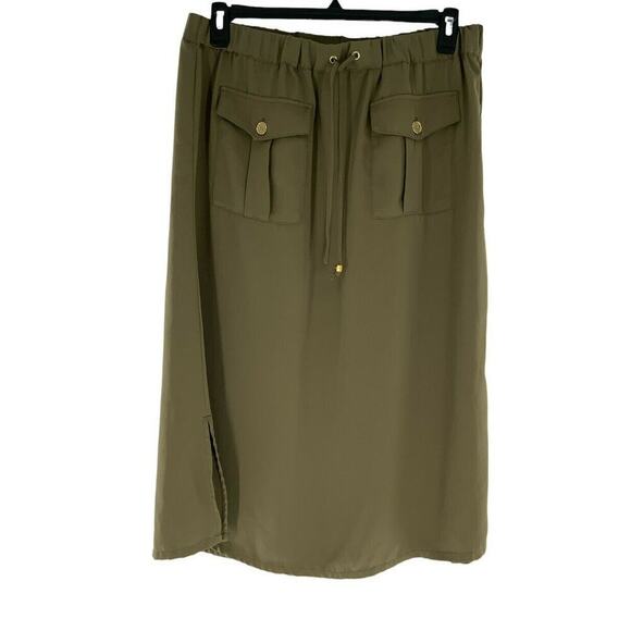 Michael Michael Kors Skirt Women's 12 Elastic Waist Drawstring Flap Pockets Midi - Picture 1 of 8